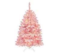 YITAHOME137cm Prelit Pink Flocked Spruce Artificial Christmas Tree, Pre-Lit Pink Christmas Tree with 400 PVC Tips and 200 Warm-White Lights for Home, Office Decoration