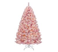 YITAHOME182cm Prelit Pink Flocked Spruce Artificial Christmas Tree, Pre-Lit Pink Christmas Tree with 928 PVC Tips and 250 Warm-White Lights for Home, Office Decoration
