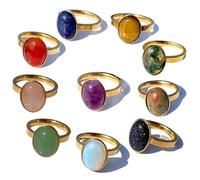 YITANA Natural Crystal Stone Rings Set for Women Gold/Silver Plated Stackable Fashion Ring 10 Pcs Amehyst Band Ring Oval Cut, Adjustable, Glass, Created Zircon