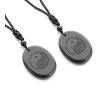 YITANA Shungite Stones Pendant Necklace for Couple Men Women Tai Chi Engraving Pendant Protection Stone Crystal Healing Energy Gemstone(Oval Tai Chi X2)