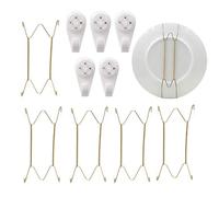Yitaocity 5 Pack Stainless Steel Gold Plate Spring Hook Holder Hanging Wire Wall Plate Hanger Decorative Dish Diaplay Holder + 5Pcs Wall Hooks (8 inch)