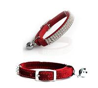 Yitaocity Adjustable Soft Velvet Safe Cat Collar Bling Diamante Pet Collars with Bells for Cats, Small Dogs, Kitty Girls (Red)