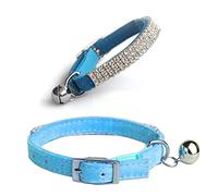 Yitaocity Adjustable Soft Velvet Safe Cat Collar Bling Diamante Pet Collars with Bells for Cats, Small Dogs, Kitty Girls (Blue)