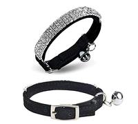 Yitaocity Adjustable Soft Velvet Safe Cat Collar Bling Diamante Pet Collars with Bells for Cats, Small Dogs, Kitty Girls (Black)