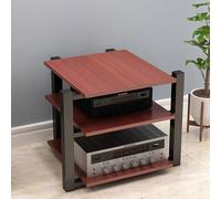 YITAYMLI 2/3/4 tier Wooden Audio Media Stand,Media Audio Tower Cabinet Rack for Entertainment,With Steel Pipe Bracket,DVD Player Game Cable Box Stereo Racks,Component Storage(Teak,65cm/25.6in)