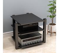 YITAYMLI 2/3/4 tier Wooden Audio Media Stand,Media Audio Tower Cabinet Rack for Entertainment,With Steel Pipe Bracket,DVD Player Game Cable Box Stereo Racks,Component Storage(Black,65cm/25.6in)