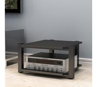 YITAYMLI 2/3/4 tier Wooden Audio Media Stand,Media Audio Tower Cabinet Rack for Entertainment,With Steel Pipe Bracket,DVD Player Game Cable Box Stereo Racks,Component Storage(Black,40cm/15.7in)