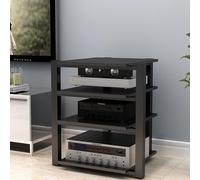 YITAYMLI 2/3/4 tier Wooden Audio Media Stand,Media Audio Tower Cabinet Rack for Entertainment,With Steel Pipe Bracket,DVD Player Game Cable Box Stereo Racks,Component Storage(Black,90cm/35.4in)