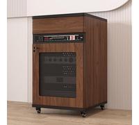 YITAYMLI AV Stereo Cabinet Media Stand Movable,Wooden Stereo Cabinet With universal wheels and heat dissipation panel,DVD Component Shelf,With solid wood drawers,cable holes(Walnut,90cm/35.4in)
