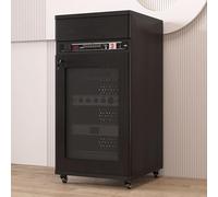 YITAYMLI AV Stereo Cabinet Media Stand Movable,Wooden Stereo Cabinet With universal wheels and heat dissipation panel,DVD Component Shelf,With solid wood drawers,cable holes(Black,108cm/42.5in)