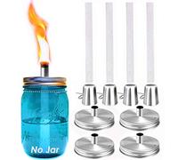 Yitee Mason Jar Tabletop Torch Kits,4 Pack Longlife Fiberglass Wicks,Stainless Steel Mason Jar Lids Caps Included,Outdoor Deck Oil Lamp Torch,Patio Xmas Decor