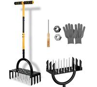 YiTePeDo 2-in-1 Lawn Aerator, 96 cm Aerator for Lawn, Manual Lawn Aerator with 24 Iron Spikes, T-Handle Lawn Aerator with Clean the Handle and Gloves for Compacted Soils, Lawn Care