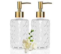 Yiter 330ml/12oz Glass Soap Dispenser, Versatile Hand Dispenser for Bathroom, Kitchen, Bedroom - Reusable for Lotion, Detergent, Essential Oil (2pcs/Clear Gold)