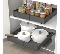 Yiter Pull Out Cabinet Organiser, Expandable Drawer Not-Drill Slide Out Drawer for Kitchen Cabinets, Cupboard Draw Insert, Adjustable Pull Out Kitchen Storage for Pantry, Bathroom(Black)
