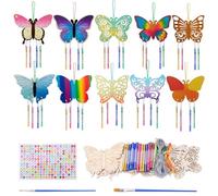 Yitexin 10 Pack Butterfly DIY Wind Chime Kit, Make Your Own Wind Chime Parts, Hanging Windchime Kit Outdoor Coloring Wooden Art and Craft for Gift Birthday (Colorful)