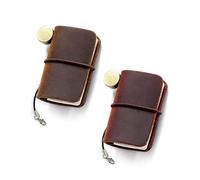 Yitexin 2 Colors Mini Size Travelers Notebook with Leather Cover and Strap, Refillable Handmade 4.8x3.2cm(1.9’’x1.3’’) Tiny Travel Journal, Pocket Diary (brown and red)