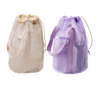 Yitexin 2 Packs Shower Caddy Portable Hanging, Sandproof Mesh Beach Bag, Drawstring Shower Bag with 2 Pockets for Camping Traveling Dorm Men Women Gym College Bathroom Toiletry (purple&white)