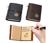 Yitexin 2 Packs Small Pocket Leather Bound Journal Notepad, 2.6'' x 3.3''/6.8 x 8.5 CM Mini Refillable Journal with 4 Refills, Blank Vintage Notebook Sketchbook for Travel Women Men Writing