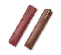 Yitexin 2 Pieces Handmade Genuine Leather Single Pen Pouch, Soft Fountain Pen Sleeve Case, Vintage Leather Pencil Holder Protective Cover for Stylus Ballpoint Office Business Gift (Brown & Wine Red)