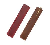 Yitexin 2 Pieces Handmade Genuine Leather Single Pen Pouch, Soft Fountain Pen Sleeve Case, Vintage Leather Pencil Holder Protective Cover for Stylus Ballpoint Office Business Gift (Brown & Wine Red)
