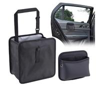 Yitexin 2 Pieces Leather Car Back Seat Organiser Hanging, Automotive Car Boot Organiser Storage Bin Box, Side Front Seat Bag Pocket Key Phone Holder for Trash Trunk Long Trip (Black)