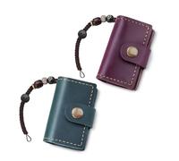 Yitexin 2 Pieces Vintage Cute Mini Notebook with Strap, 1.6'' x 2.4'' Portable Tiny Travel Journal, Refillable Blank Pocket Diary Leather Cover & Book Insert for Write Keychain (Blue & Purple)