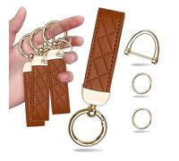 Yitexin 3 Packs Microfiber Leather Car Keychain, Key Fob Holder Anti-Lost D-Ring 2 Key Rings, Rotatable Key Chain (Brown)