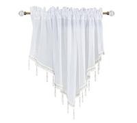 Yitexin Beaded Sheer Windows Valance 130 cm W x 60 cm L, Scalloped Kitchen Curtain, Bathroom Swag Sheer with Rod Pocket, Short Valance Drape for Bedroom Living Room (White)
