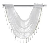 Yitexin Graceful White Sheer Valances for Windows, Semi Swag Curtains with Hanging Crystal Beads for Bedroom Small Window, 47 x 23 Window Curtain for Cafe Home Living Room (White)