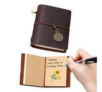 Yitexin Small Pocket Leather Bound Journal Notepad, 2.6'' x 3.3''/6.8 x 8.5 CM Mini Refillable Journal with 2 Refills, Blank Vintage Notebook Sketchbook for Travel Women Men Writing Dark Brown