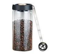 Yitexin Vacuum Coffee Canister with Airtight Lids and Spoon, 1800 ml/ 60 oz Glass Coffee Bean Storage, Coffee Jar for Ground Coffee Loose Tea Candy Sugar Nuts Spices Camping (Black)