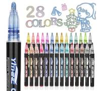 YITHINC Glitter Pens Outline Marker Pen, Stocking Fillers, 28 Sparkle Metallic Colouring Pens for Arts and Crafts, DIY Projects, Greeting Cards, Scrapbooking, Cool Fun Art Crafts Supplies
