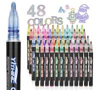 YITHINC Glitter Pens Outline Marker Pen, Stocking Fillers Kids, Teenage Girls Gifts, Girl Birthday Presents, Arts and Crafts for Kids, 48 Sparkle Metallic Colouring Pens, Gifts for 6-14 Year Old Girls