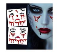 Yitla Vampire Face Jewels Halloween vampire accessories face gems vampire costume Self Adhesive Temporary Tattoos Halloween Face Stickers (Red)