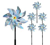 Yitla Windmill Bird Repellent, 5' Pigeon Deterrent, Reflective Wind Turbines, Pack of 5, Plastic, Wind and Light Reflection Deterrent, Decorative Garden Item