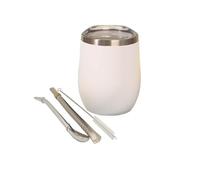 Yitobici Stainless Steel Double Walled Heat Resistant Mate Tea Cup with BPA Free Lid, Two Straws and Cleaning Brush (White)