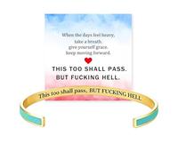 YIttings This Too Shall Pass Mantra Cuff Bracelet, Engraved Motivational Bangle, Hidden Message Encouragement Jewellery Gift for Women (Green Gold)