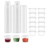 YITULOU 100Pcs Small Sauce Pots with Lids, 1oz Reusable Small Plastic Containers with Lids, Small Sauce Pots with Lids for Chutney Ketchup Salads Chilli Sauce Indoor or Outdoor Activities(25ml)