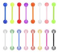YIUKICUA 16 PCS Tongue Barbells 14g Colorful Tongue Piercings Soft Acrylic Nipple Piercing Glow in the Dark Tongue Jewellery for Women Men