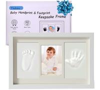 Yiukou Baby Handprint Footprint Makers Kit Keepsake Photo Framed Pictures for Newborn Baby Gifts, Personalized Baby Milestone Gift, Memory Picture Frames for Baby Registry, Nursery Decor-White