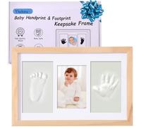 Yiukou Baby Handprint Footprint Makers Kit Keepsake Photo Framed Pictures for Newborn Baby Gifts, Personalized Baby Milestone Gift, Memory Picture Frames for Baby Registry, Nursery Decor-Oak