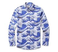YIUME 100 Cotton Hawaiian Shirts for Men Button-Down Ocean Waves Japanese Ukiyo-e Casual Long Sleeve Tropical Beach Wear 3XL