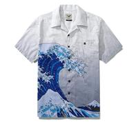 YIUME Men's Hawaiian Shirt 100 Cotton The Great Wave Art of Ukiyoe Short-Sleeve Aloha Summer Beach Button-Down Shirts 2XL