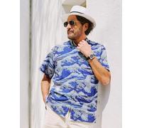 YIUME Men's Hawaiian Shirt 100 Cotton The Great Wave Japanese Ukiyo-E Short-Sleeve Aloha Summer Beach Button-Down Shirts 5XL