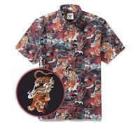 YIUME Men's Hawaiian Shirt 100 Cotton Tiger in The Mist Short-Sleeve Aloha Summer Beach Button-Down Shirts with Pocket 2XL