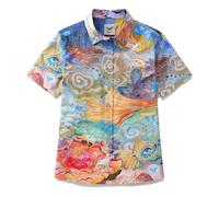YIUME Women's Hawaiian Shirt 100 Cotton Wandering Through The Clouds Short-Sleeve Aloha Shirt Button-up Shirts L