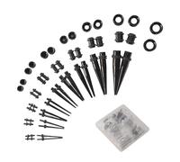 YiuMieYouMie 50 Pcs Ear Stretching Kit, Lightweight Tapers, Plugs, Silicone Tunnels, Size 14G-00G, for Men, Women, Starter Expanders, Gauges for Ears, Ear Piercing Kit (Black)