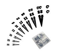 YiuMieYouMie 50 Pcs Ear Stretching Kit, Lightweight Tapers, Plugs, Silicone Tunnels, Size 14G-00G, for Men, Women, Starter Expanders, Gauges for Ears, Ear Piercing Kit (Black-Heart)