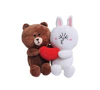 YIUNL Cute Brown Bear and Rabbit Cony with Heart Plush Toy Cuddly Pillow Stuffed Animal Doll for Kids Couples Birthday Gift 18cm A Pair