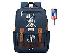 YIUNL Dobby is Free Printed School Bag for Teenagers, Harry Magic Backpack, Fashionable School Bag Girls for School or Travel Large NavyBlue